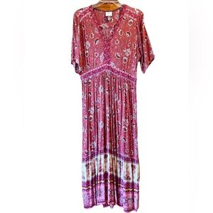 Knox Rose Bohemian Floral MaxiDress in Red, Pink, Orange, Purple. Size L